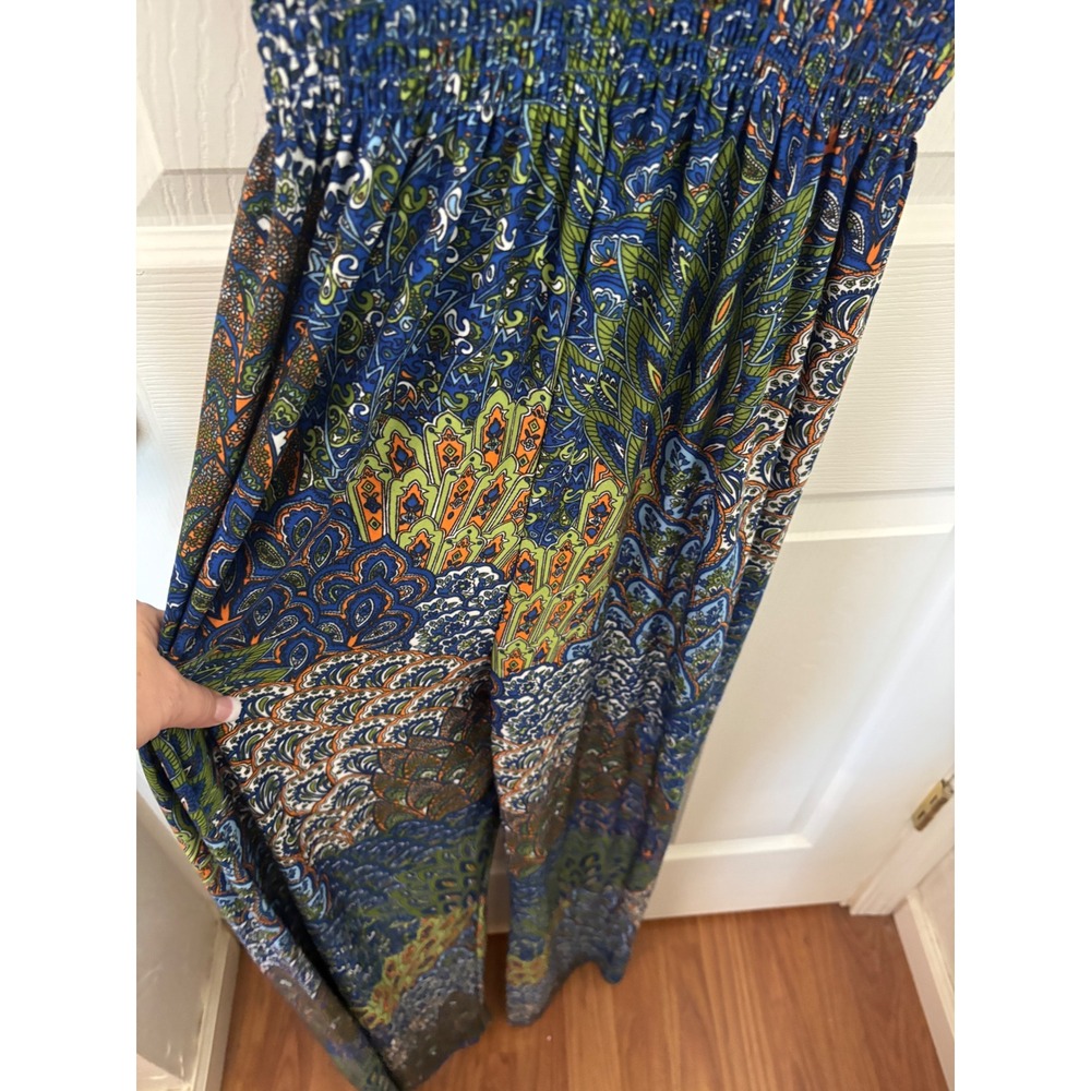5th & Love Peacock Paisley Print Jumpsuit Blue Green Smocked Waist Womens XL - Picture 9 of 10